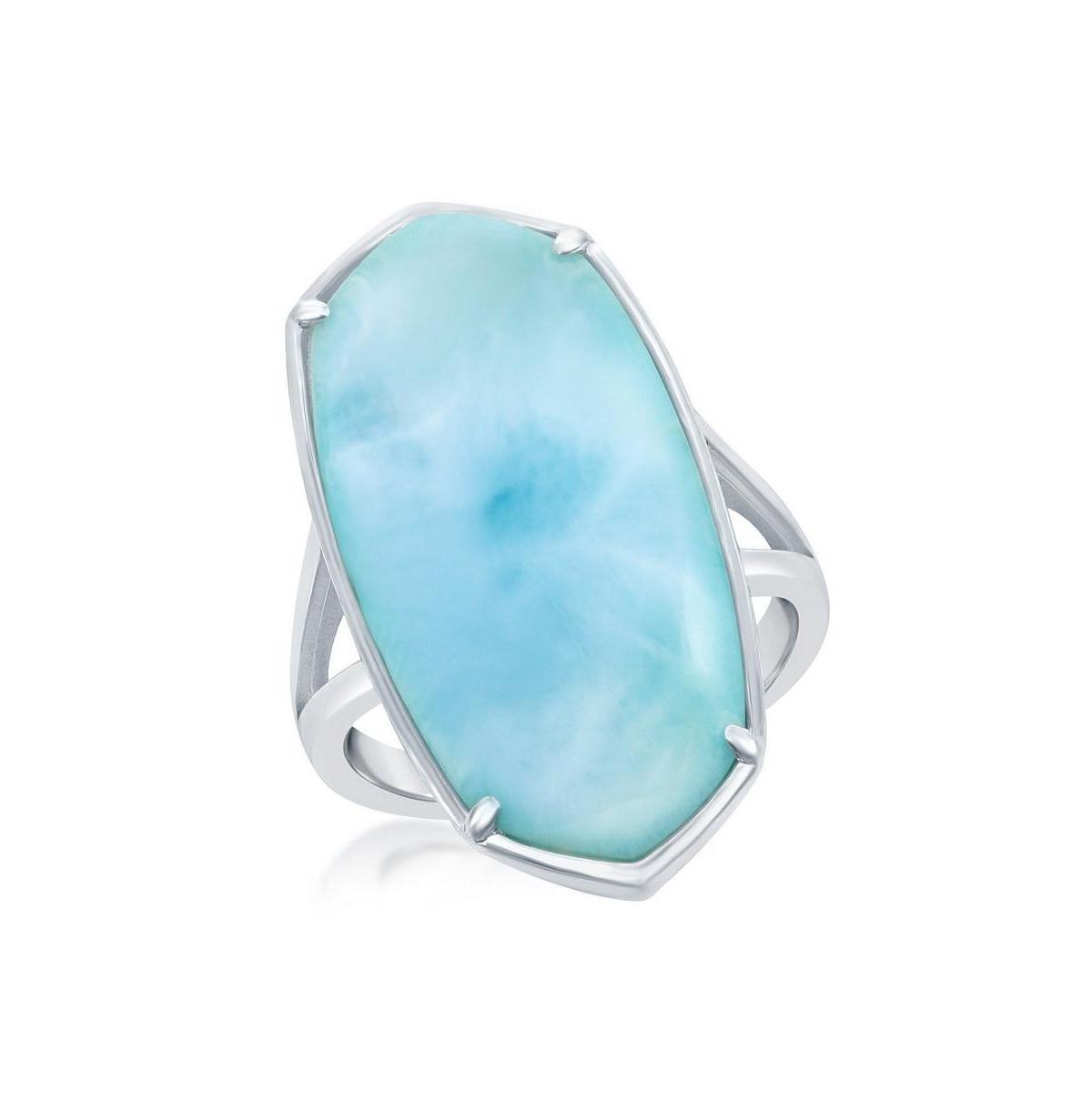 Sterling Silver Long Hexagon Larimar Ring, Womens Product Image