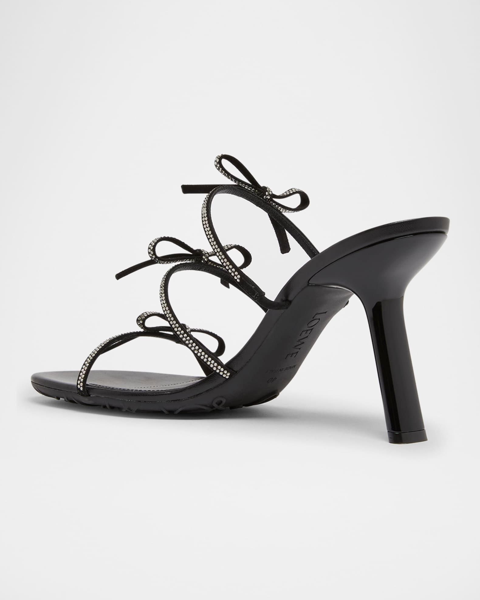 Petal Leather Crystal Bow Strappy Sandals Product Image