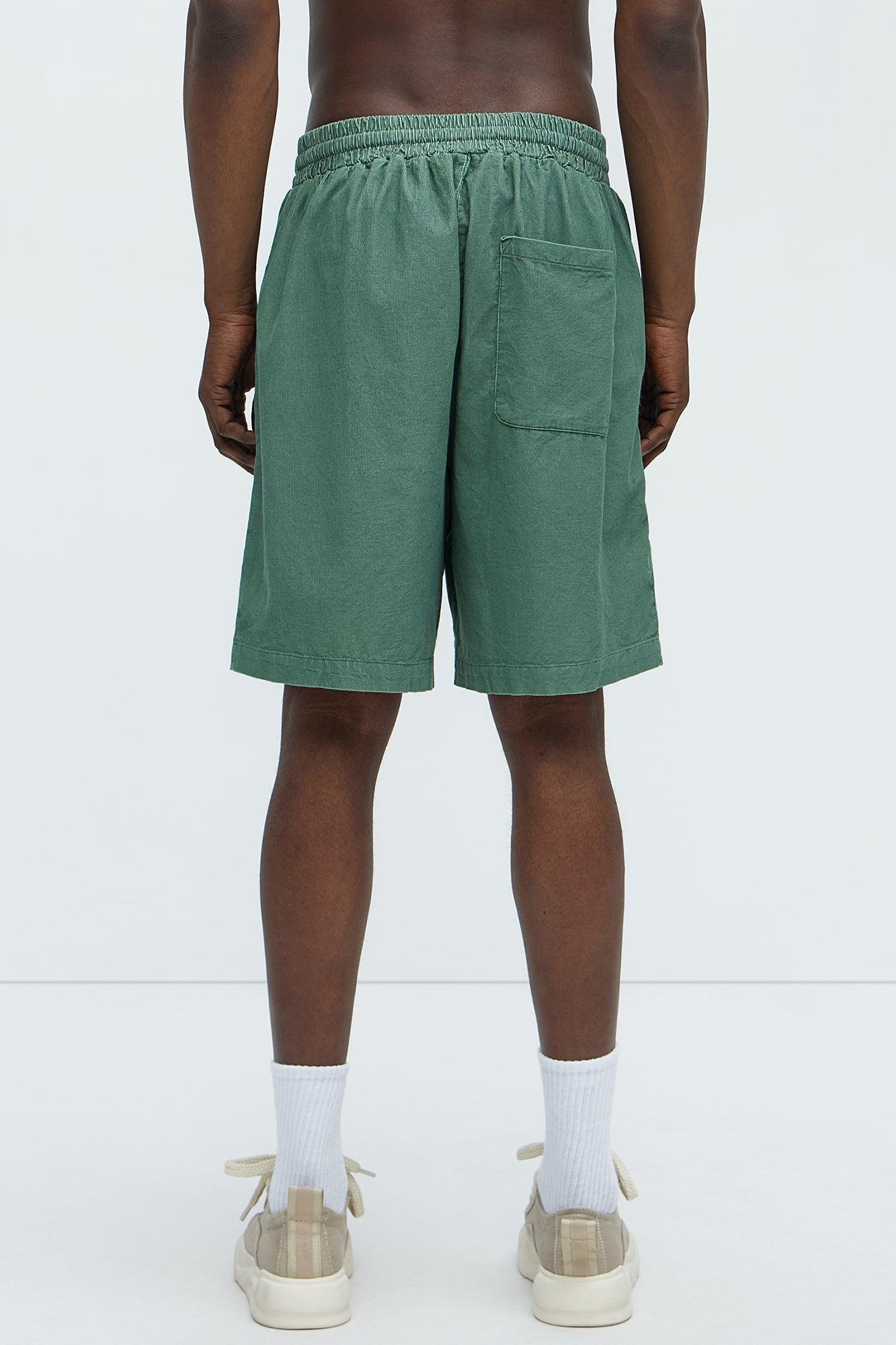Retro Embroidered Corduroy Shorts - Green Product Image