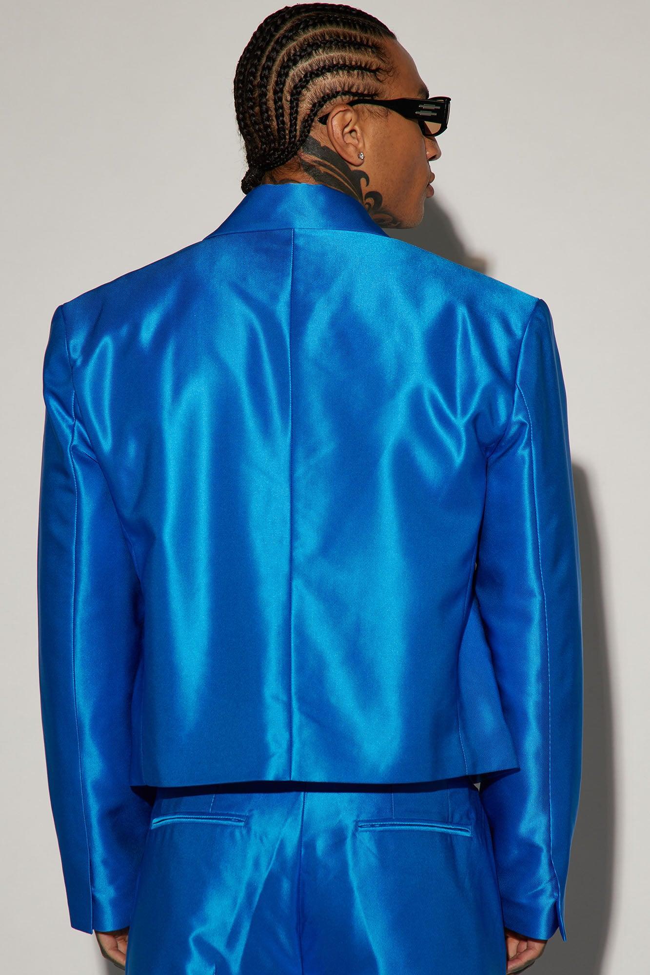 Money Routine Cropped Suit Jacket - Blue Product Image