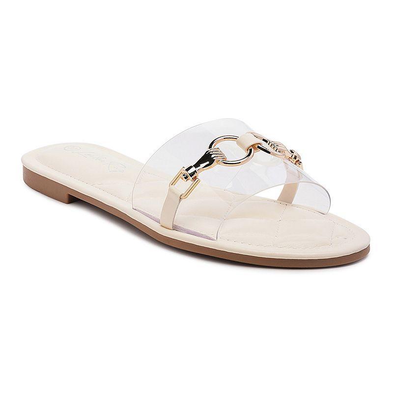 London Rag Clear Womens Buckled Quilted Slides Product Image