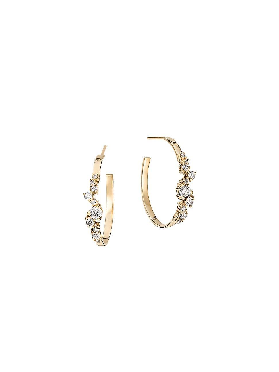 Flat Diamond Cluster Solo Hoop Earrings, 22mm Product Image