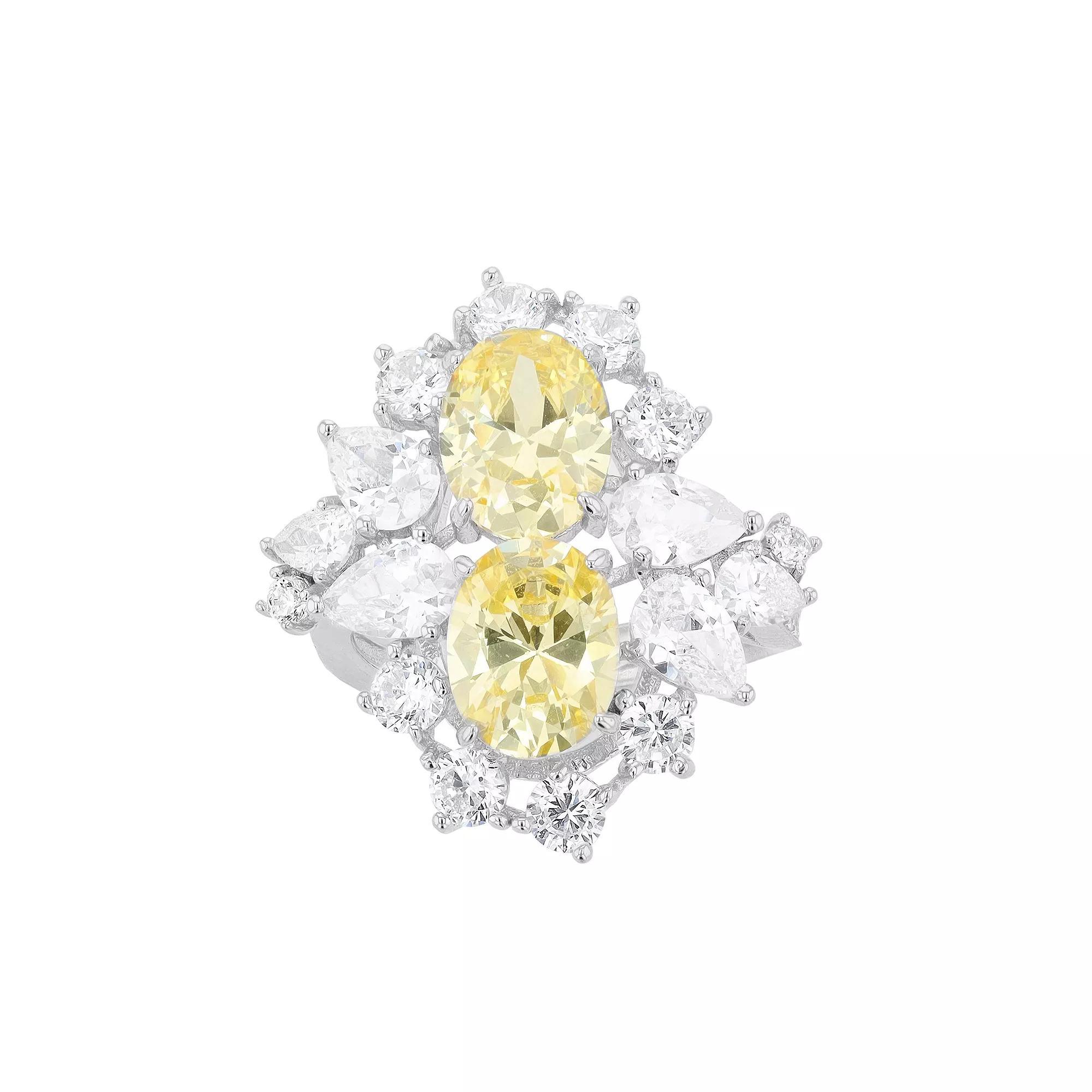 Sterling Silver Yellow & White Cubic Zirconia Cluster Cocktail Ring, Women's, Size: 7 Product Image