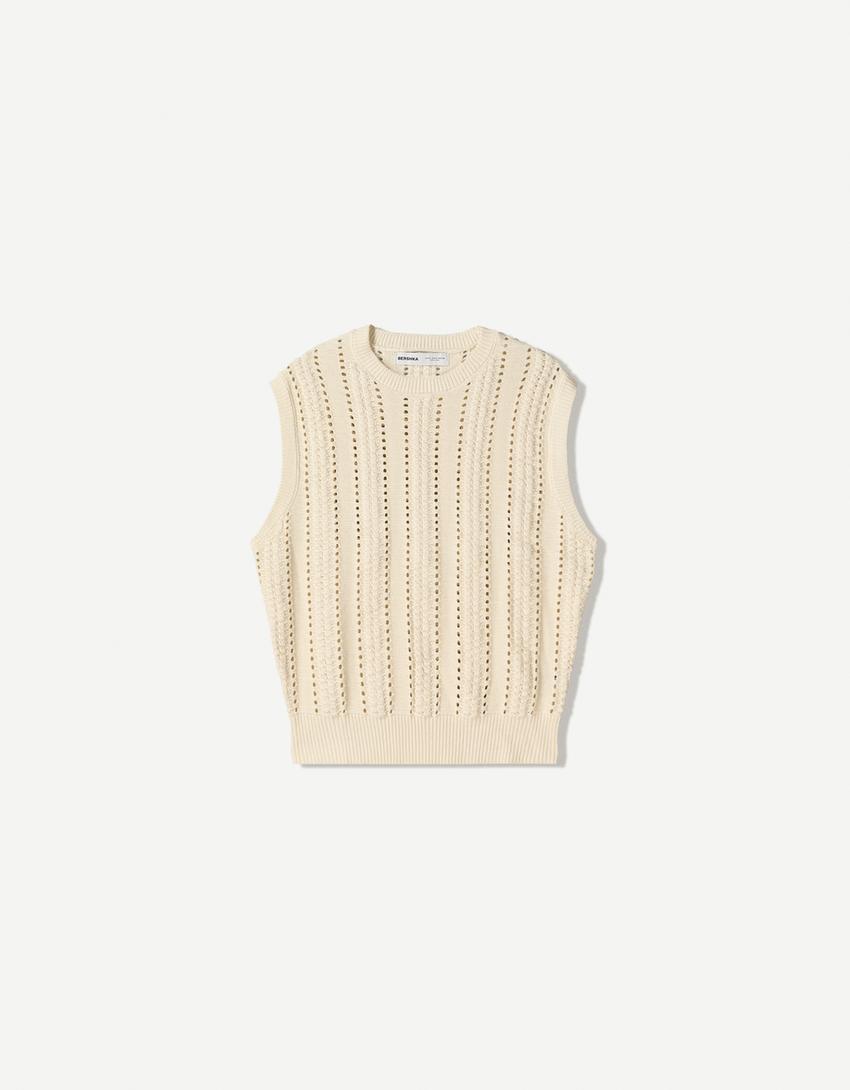 Textured open knit vest Product Image