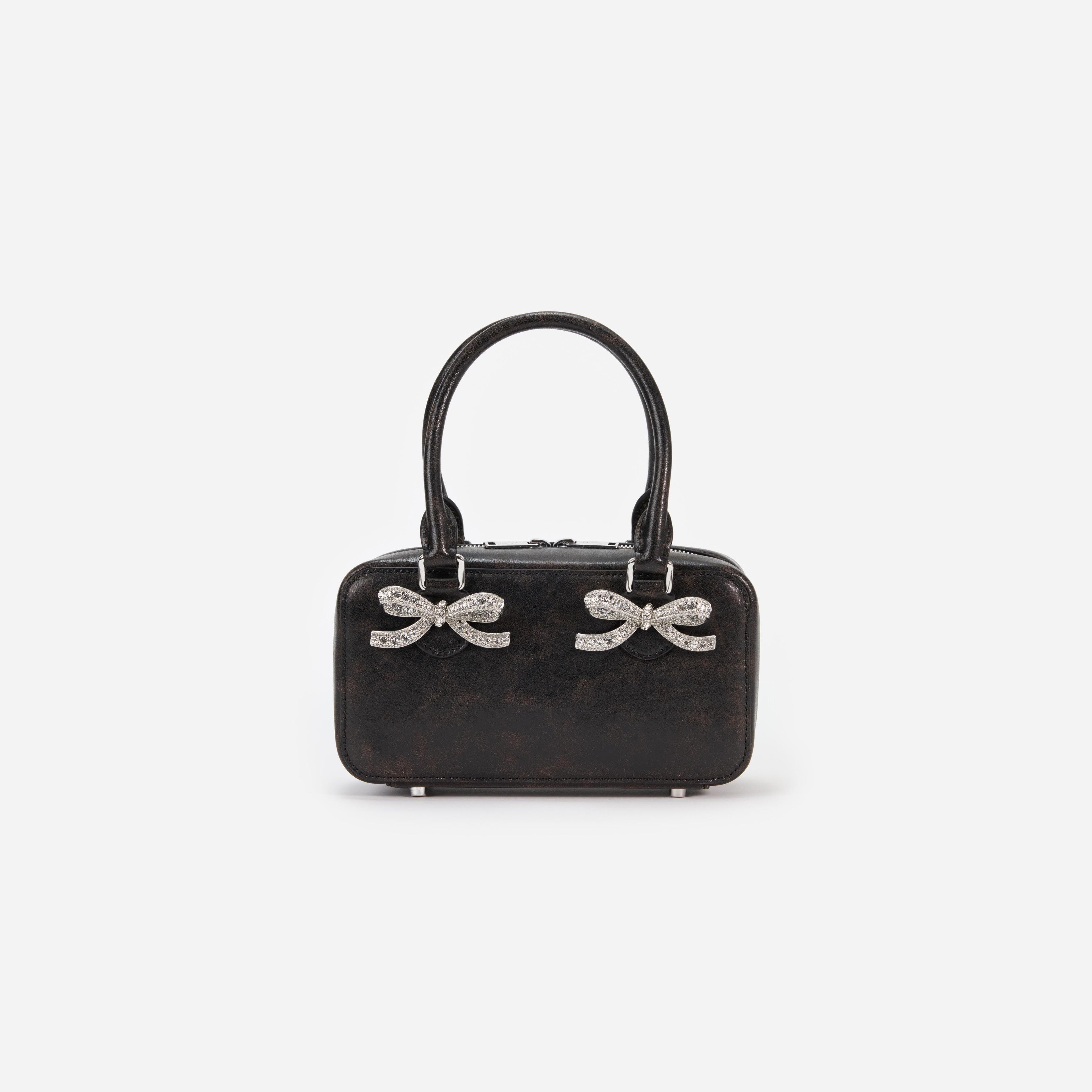 Black Distressed Leather Mini Tote Bag Product Image