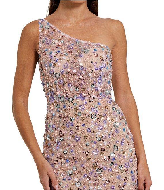 Mac Duggal One Shoulder Corset Bodice Sequin Sheath Gown Product Image