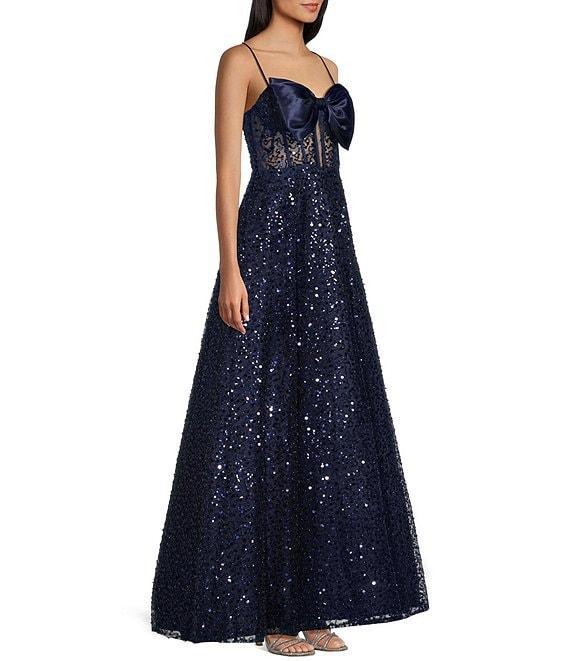 B. Darlin Sweetheart Neck Spaghetti Strap Bow Bodice Ballgown Product Image