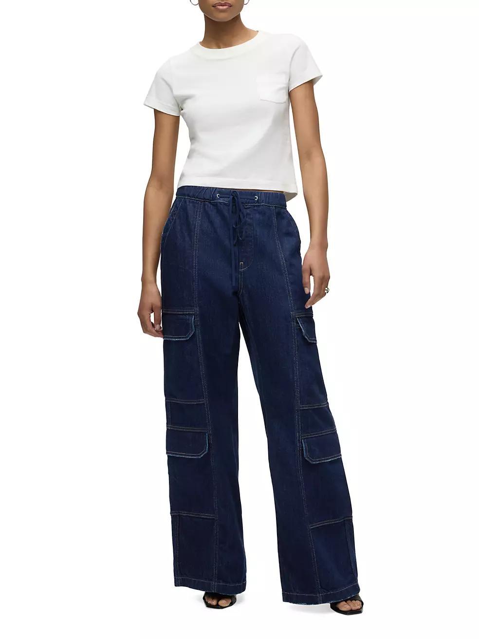 Drawstring Wide-Leg Cargo Jeans Product Image