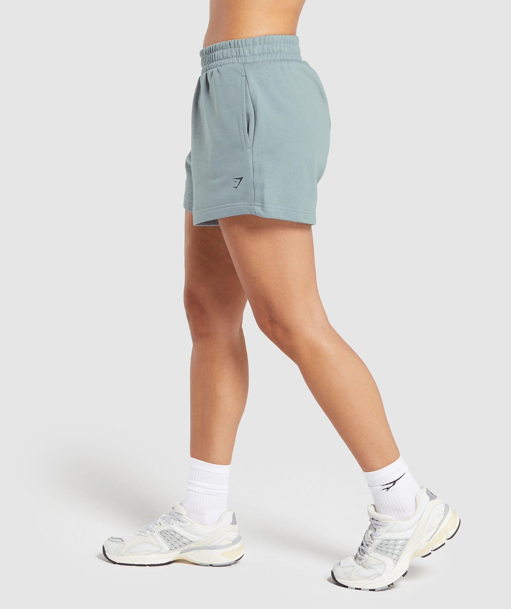 Gymshark Care Label Graphic Brushed Shorts - Denim Grey Female Product Image