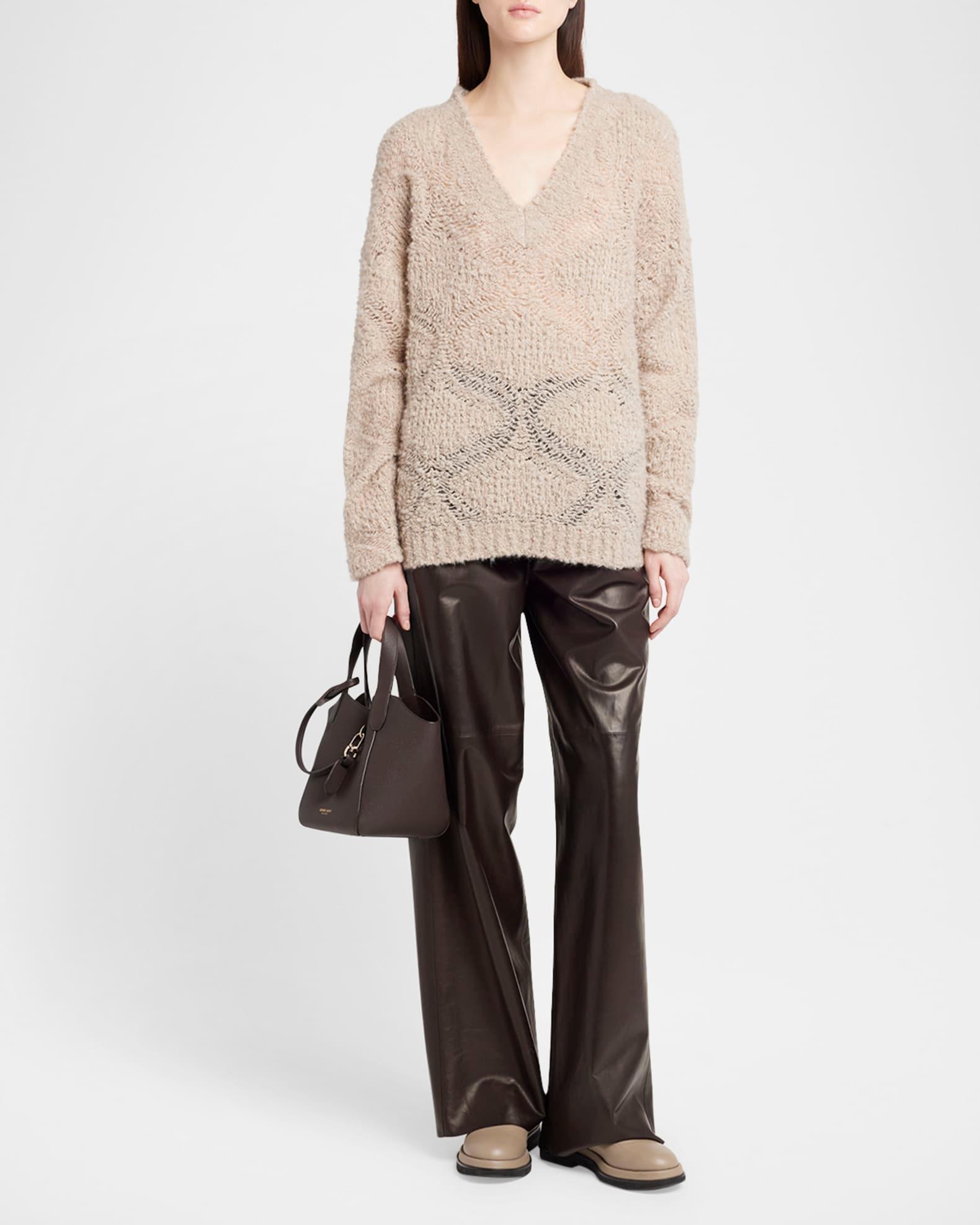 V-Neck Wool Cashmere Open-Knit Sweater Product Image