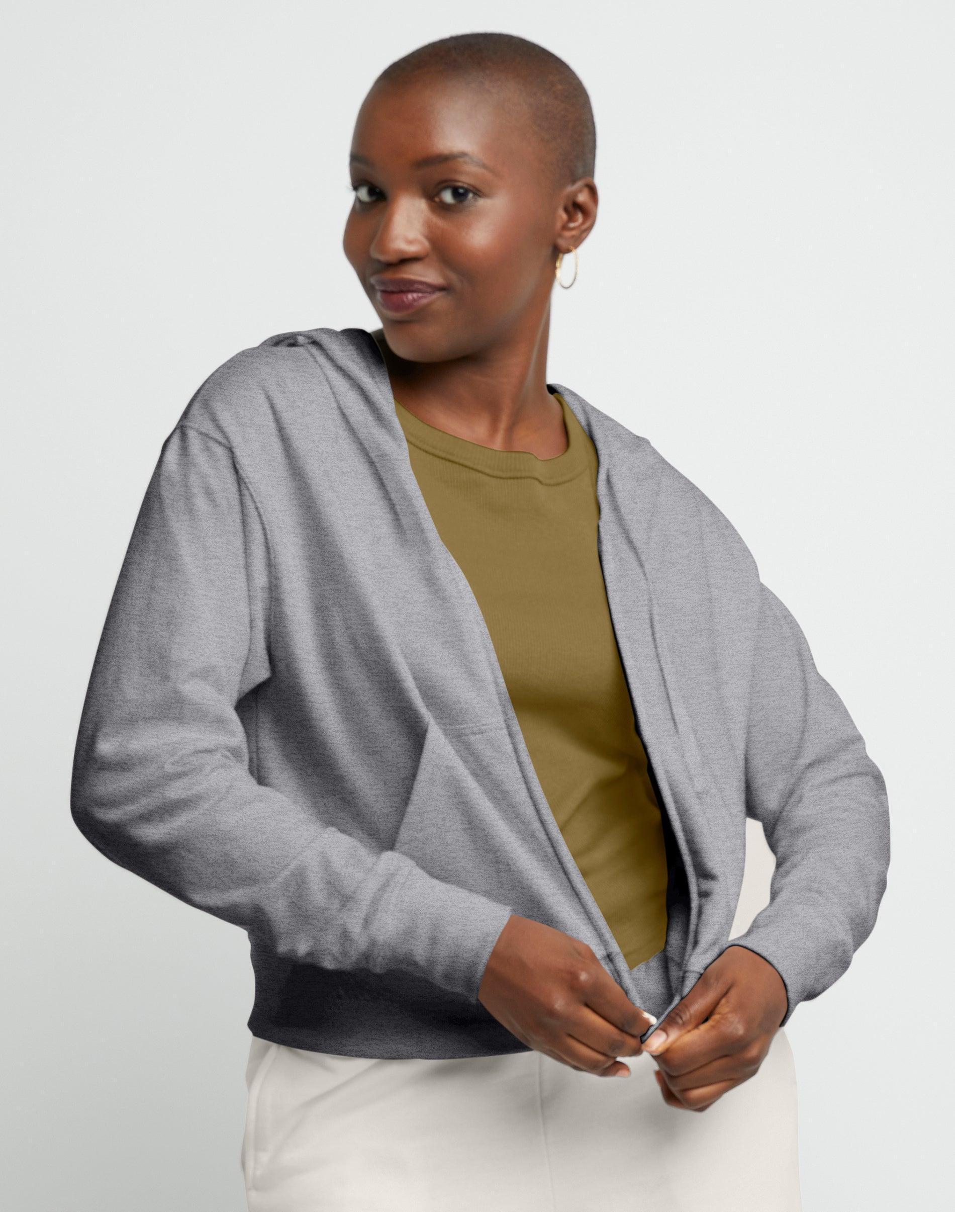 Women's Hanes® Originals Full-Zip French Terry Hoodie, Size: Large, Concrete Pe Grey Product Image