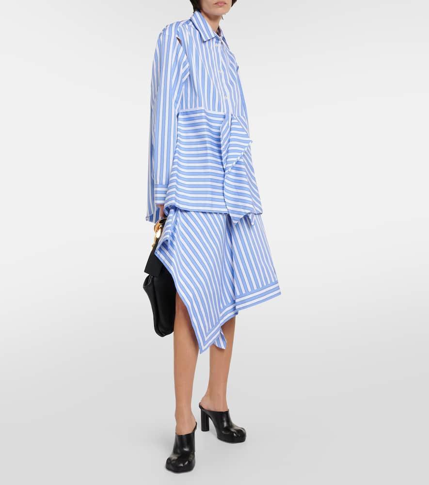 JW ANDERSON Striped Cotton Poplin Peplum Drape Shirt In Clear Blue Product Image