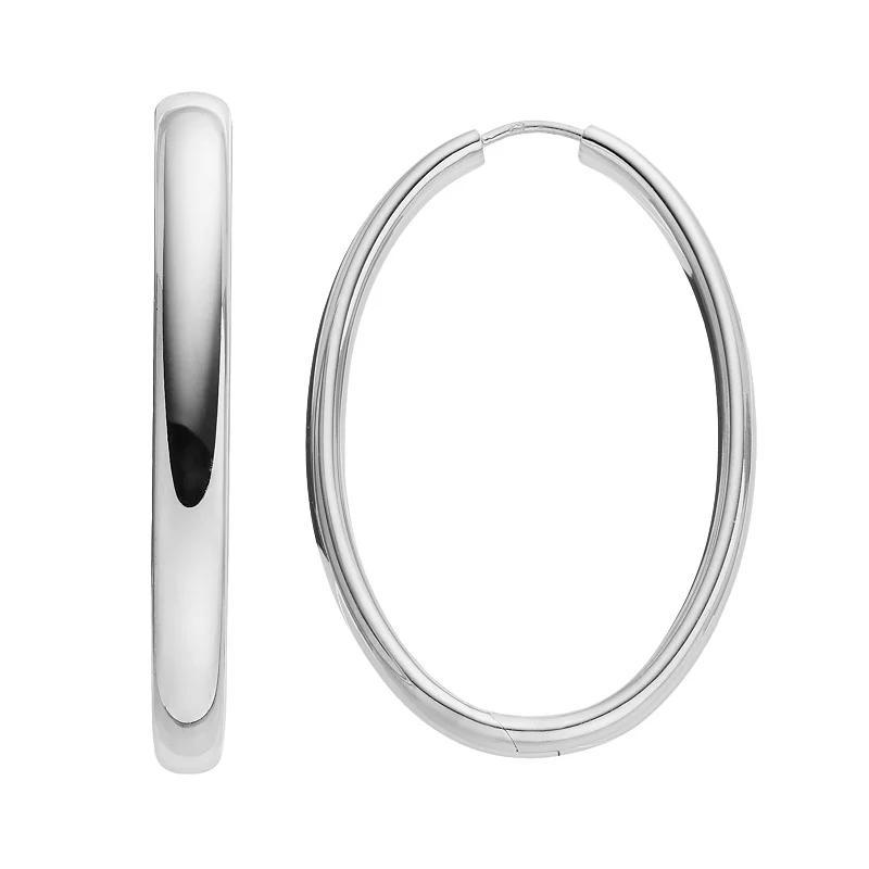 Sterling Silver Oval Hoop Earrings, Women's, 18k Gold Over Silver Product Image