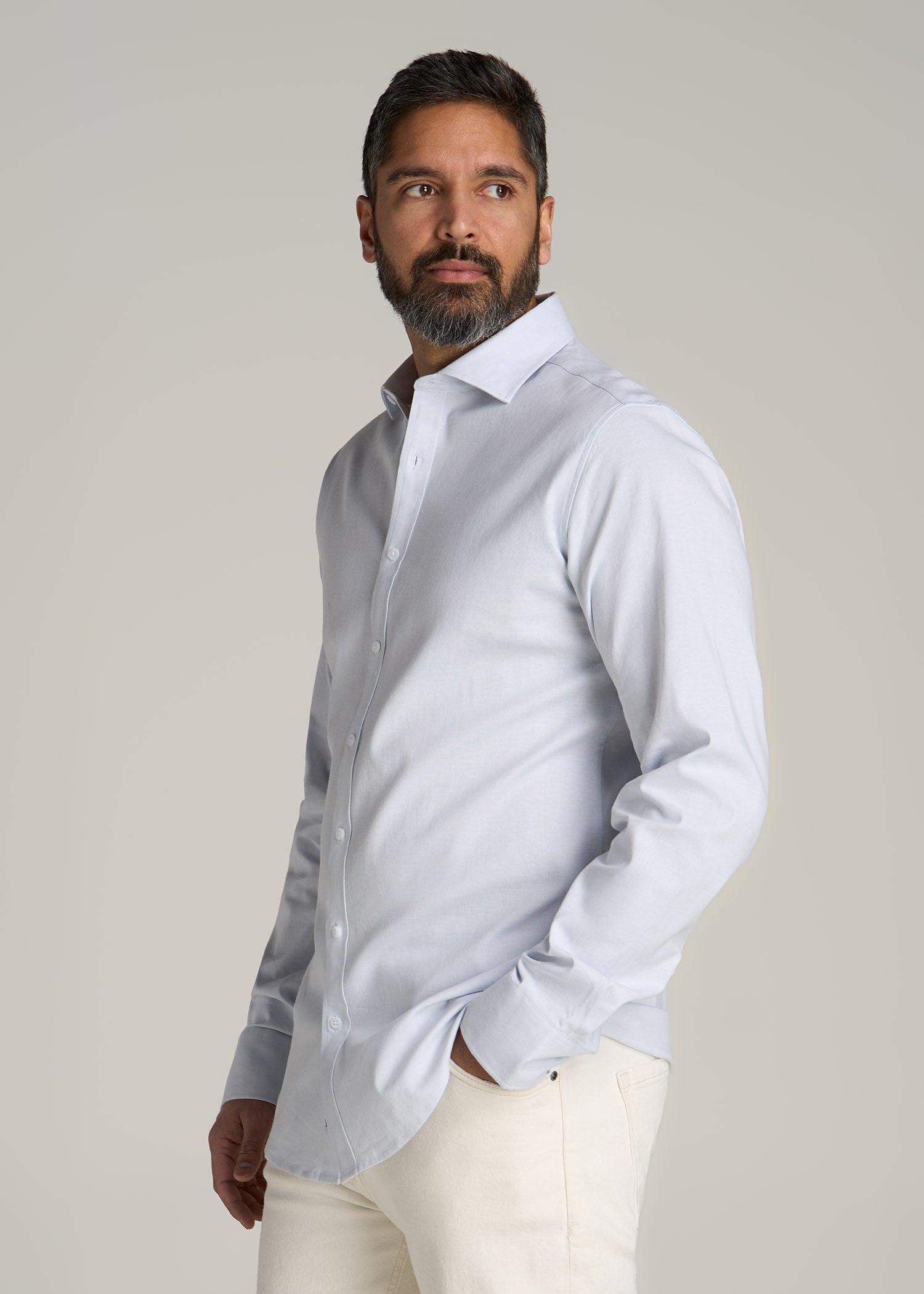 Stretch Linen Dress Shirt for Tall Men in Light Blue Male Product Image