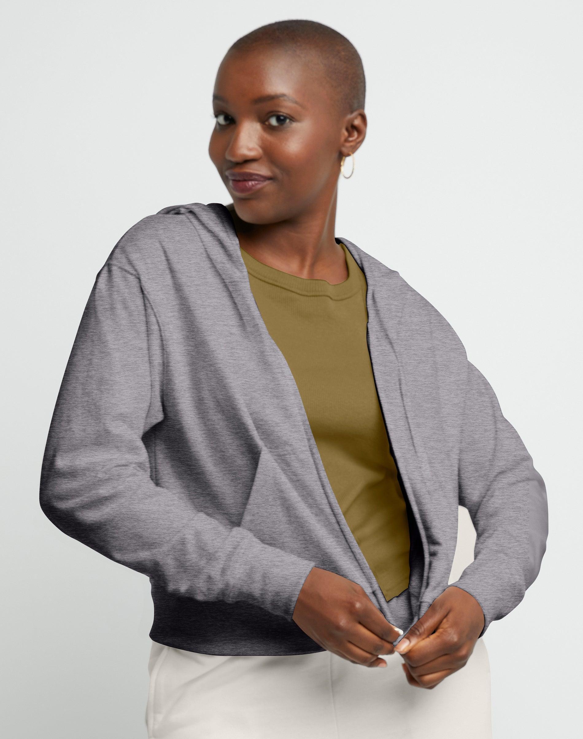 Women's Hanes® Originals Full-Zip French Terry Hoodie, Size: Large, Concrete Pe Grey Product Image