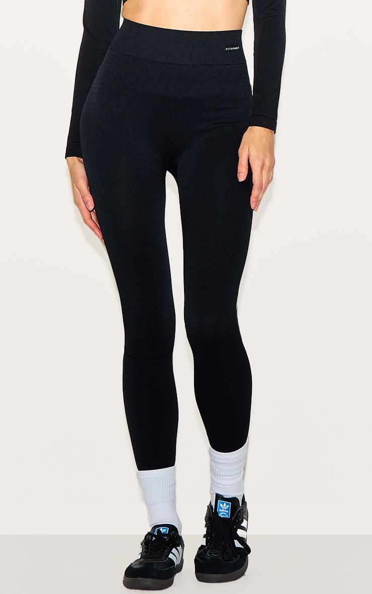 Black Seamless Rib Gym Leggings Product Image