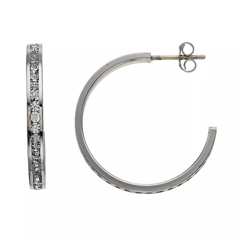 Traditions Jewelry Company Sterling Silver Crystal Hoop Earrings, Womens, White Product Image