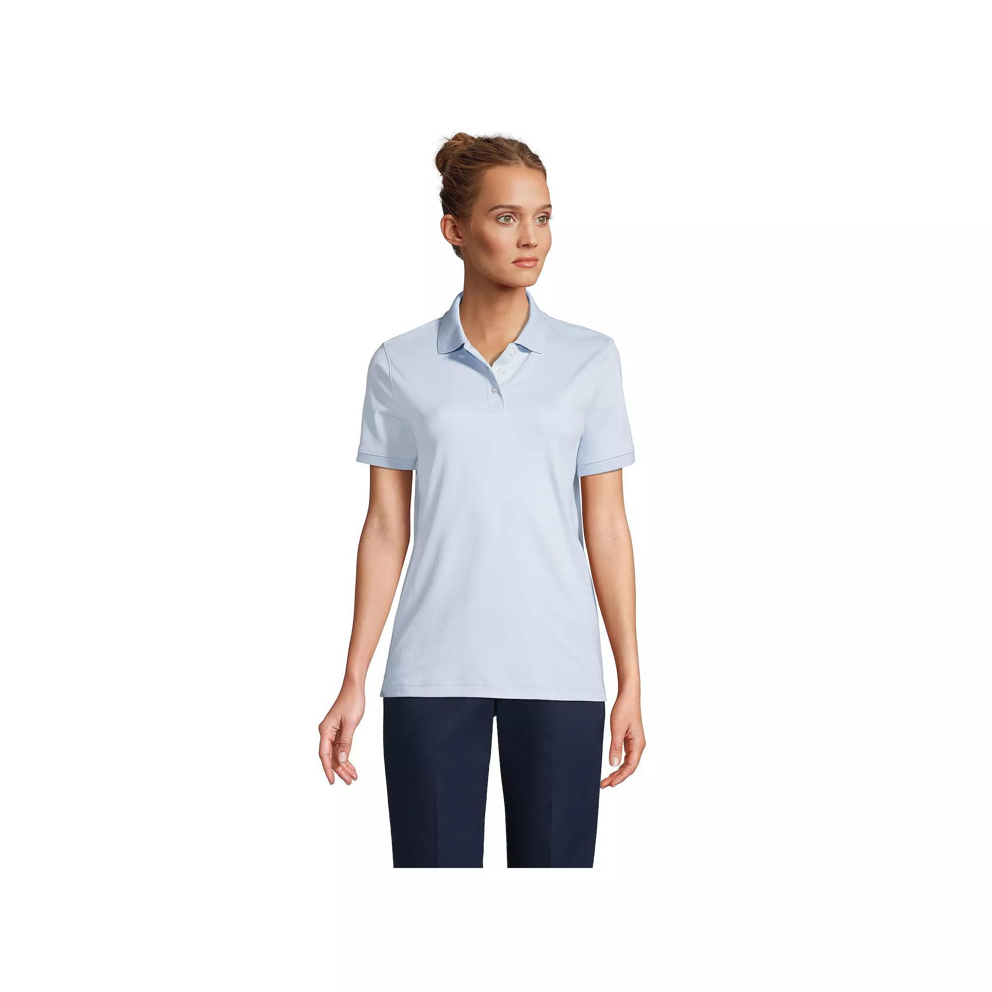 Women's Lands' End School Uniform Classic Short Sleeve Interlock Polo Top, Size: Large, White Product Image