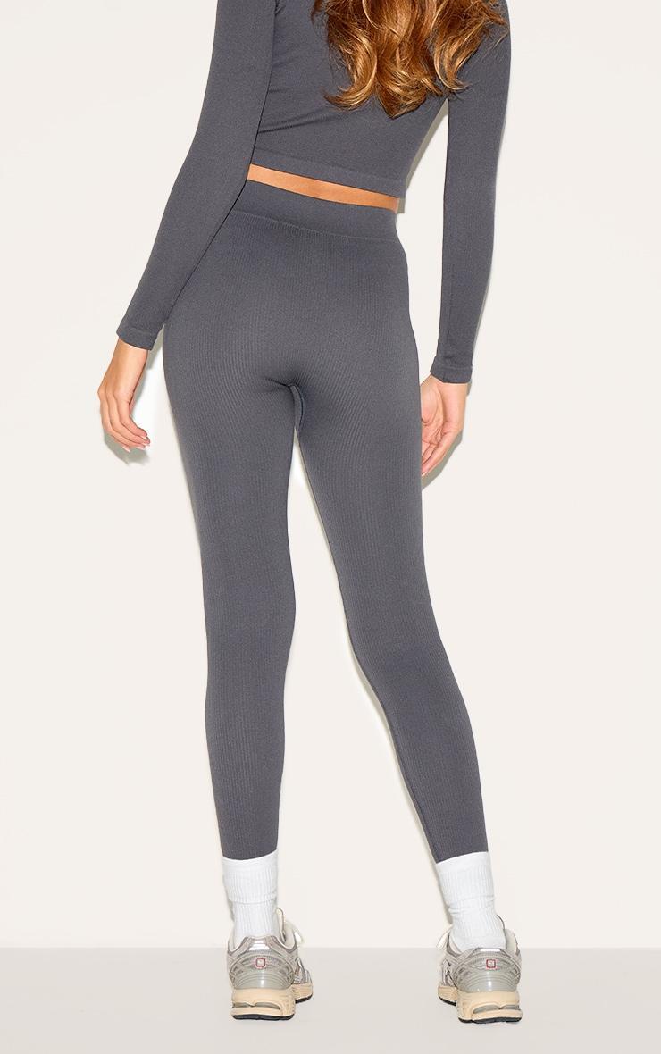 Charcoal Structured Snatched Ribbed Leggings Product Image