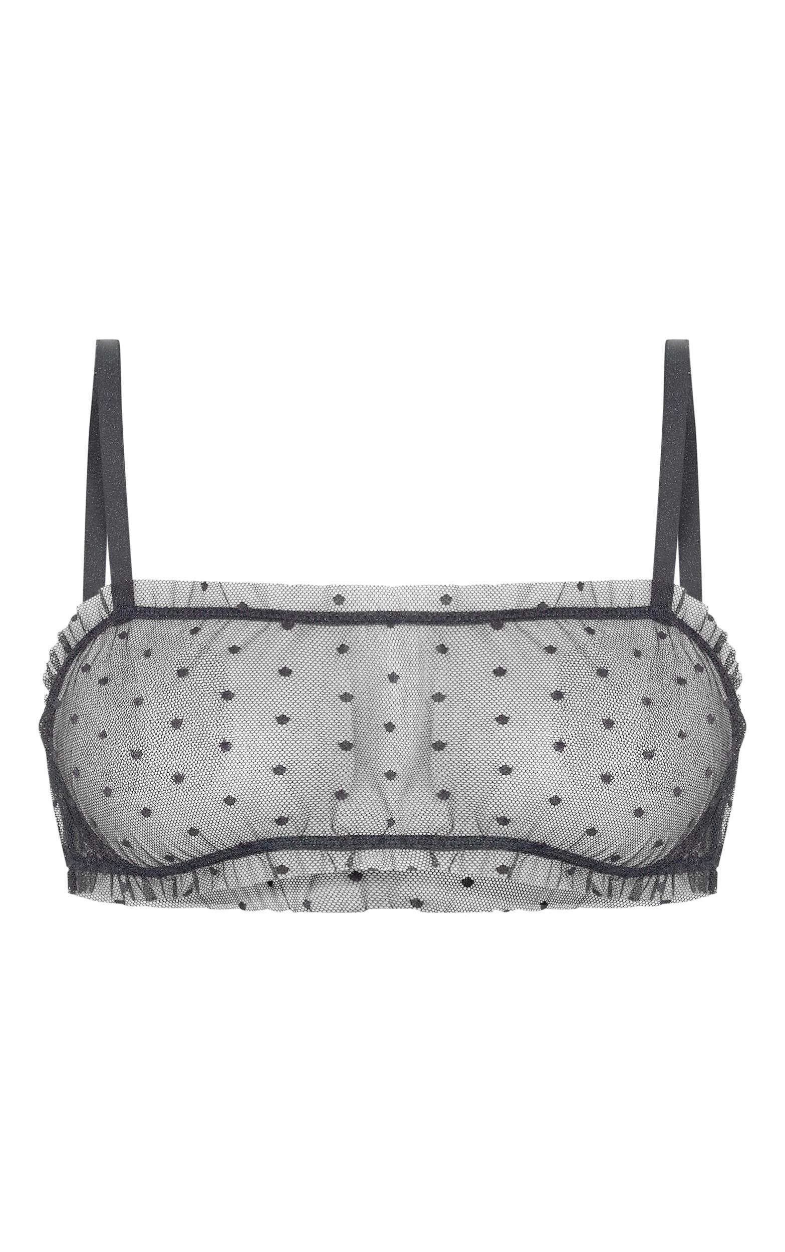 Black Polka Dot Mesh Frill Bralette Product Image
