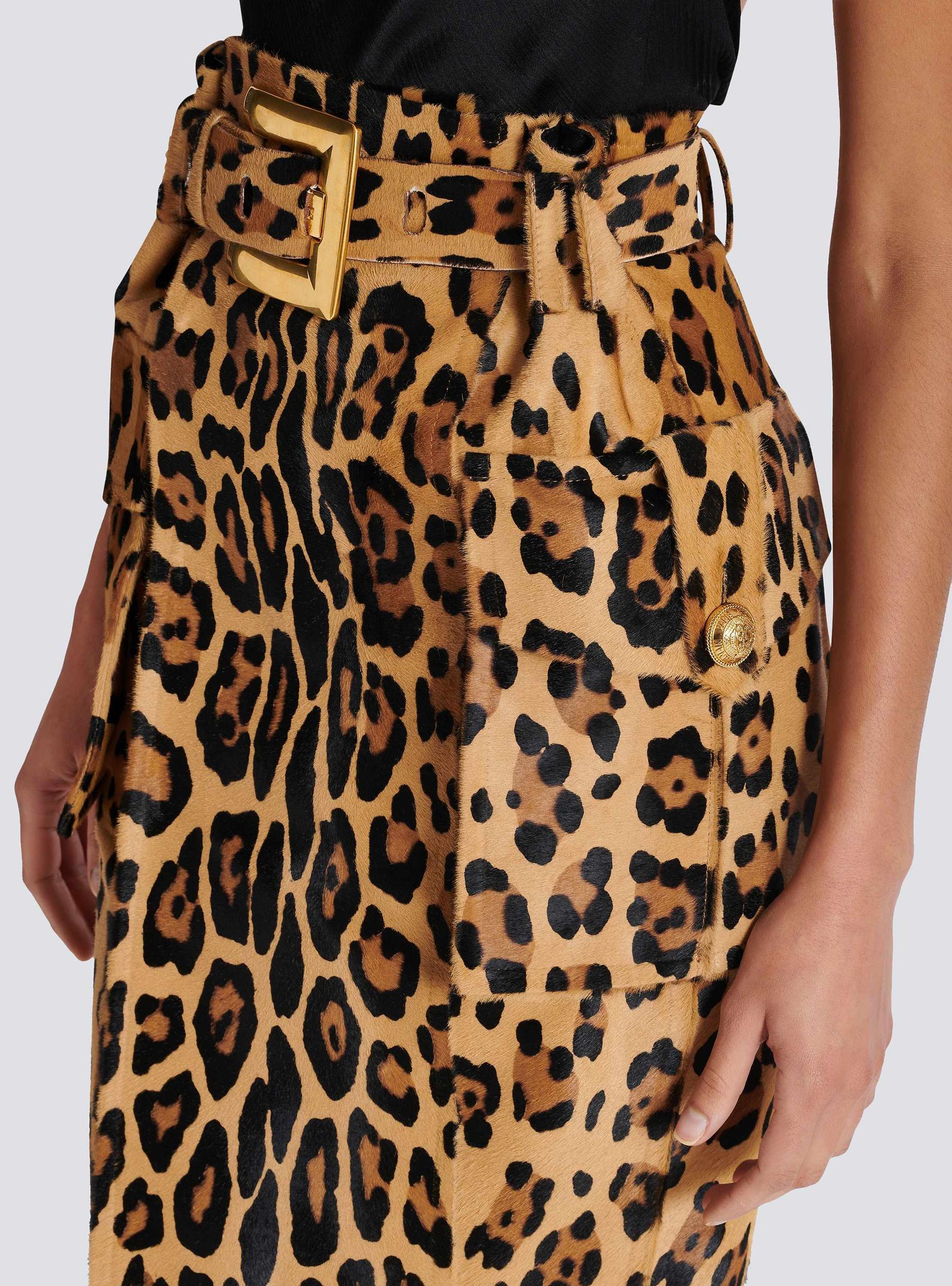 Ponyskin-style leather midi skirt with leopard pattern Product Image