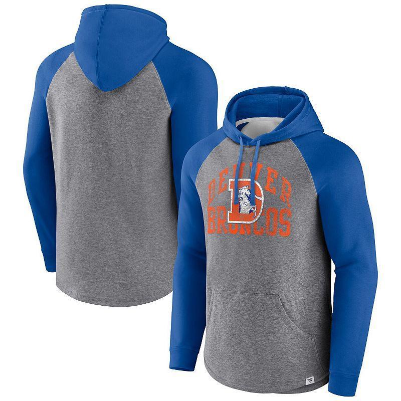 Mens Profile Heather Gray/Royal Denver Broncos Big & Tall Favorite Arch Throwback Raglan Pullover Hoodie Product Image