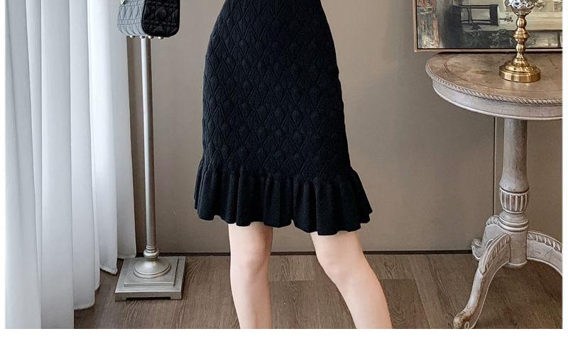 Long-Sleeve Notch Neck Plain Knit Mermaid Dress Product Image