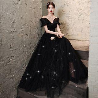 Off Shoulder Glitter A-Line Evening Gown Product Image