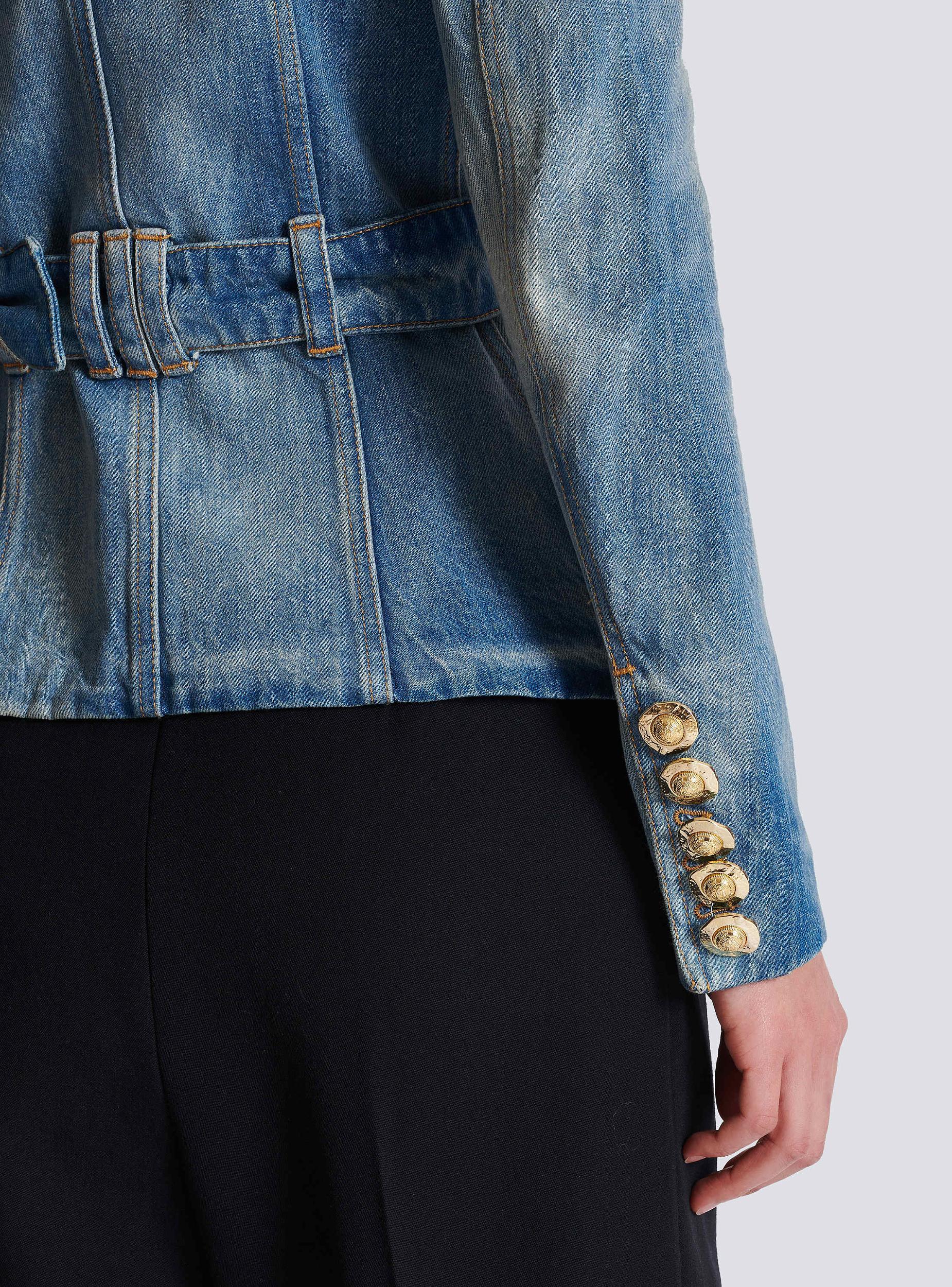 1-button belted denim jacket Product Image