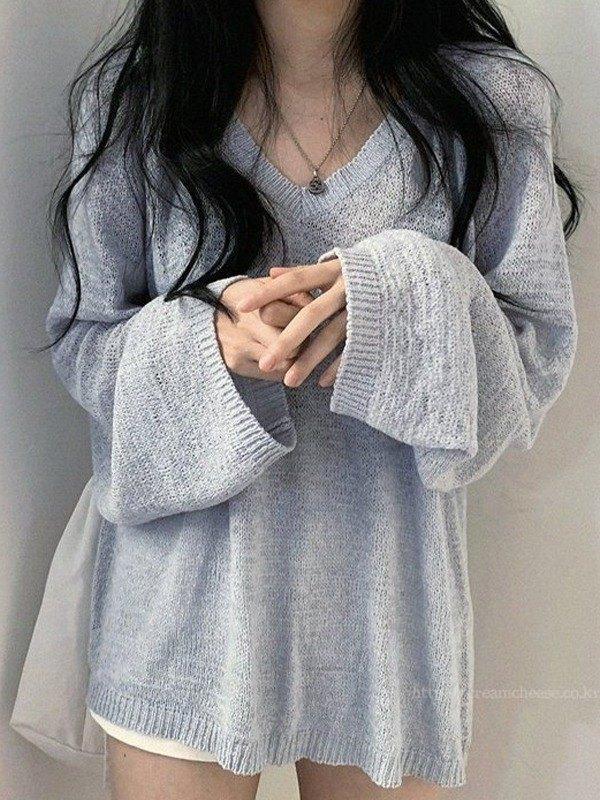 Long Sleeve Loose Fit Knit Top Product Image