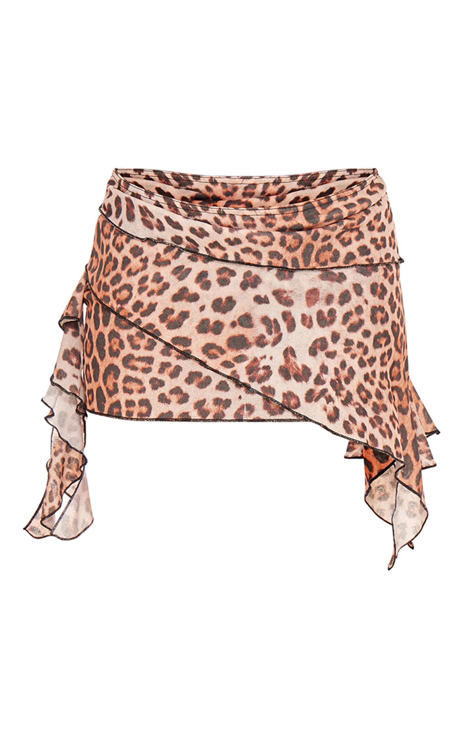 Leopard Abstract Printed Onion Skin Drape Mini Skirt Product Image