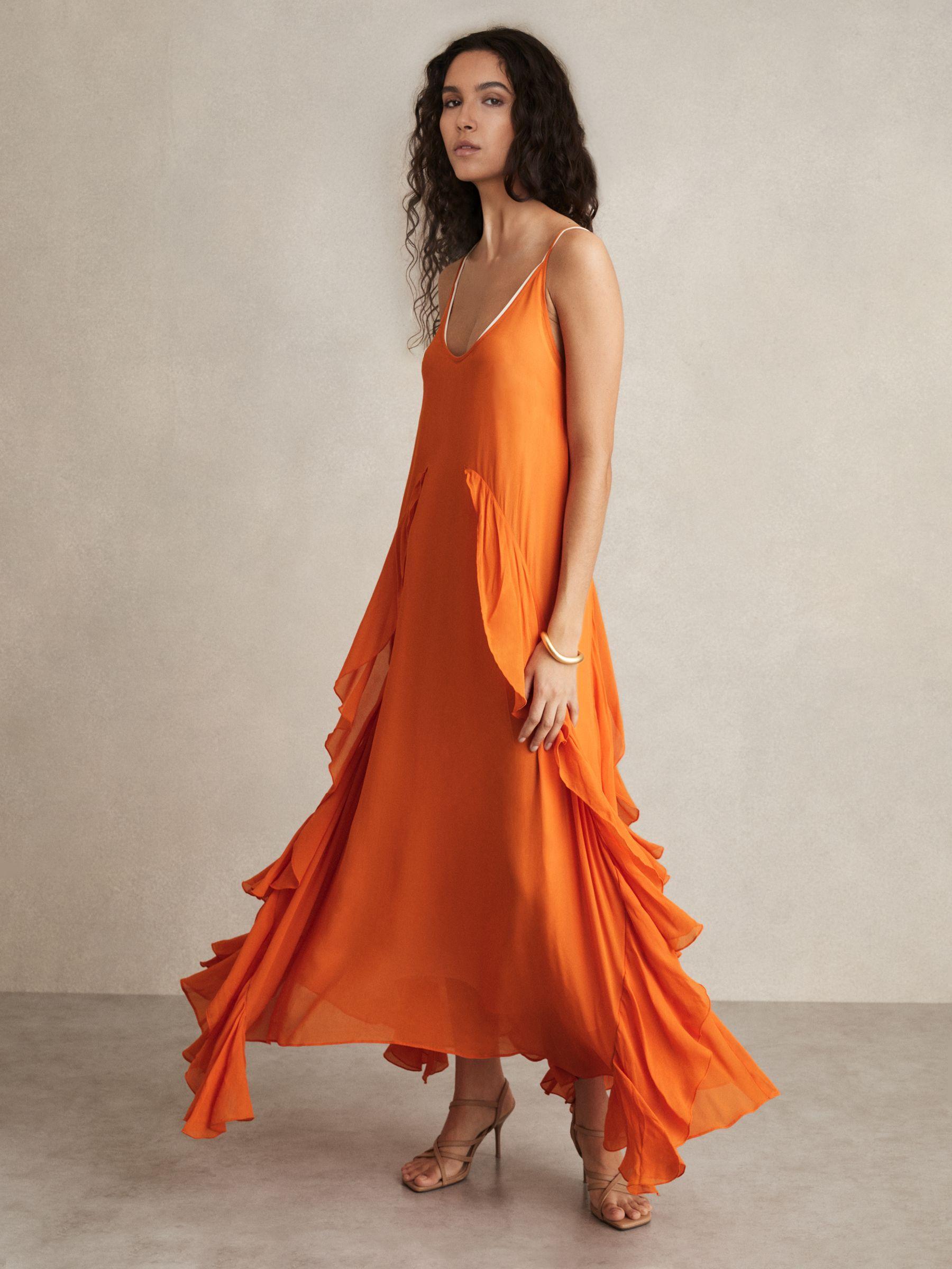 Ruffle Detail Maxi Dress in Orange Product Image