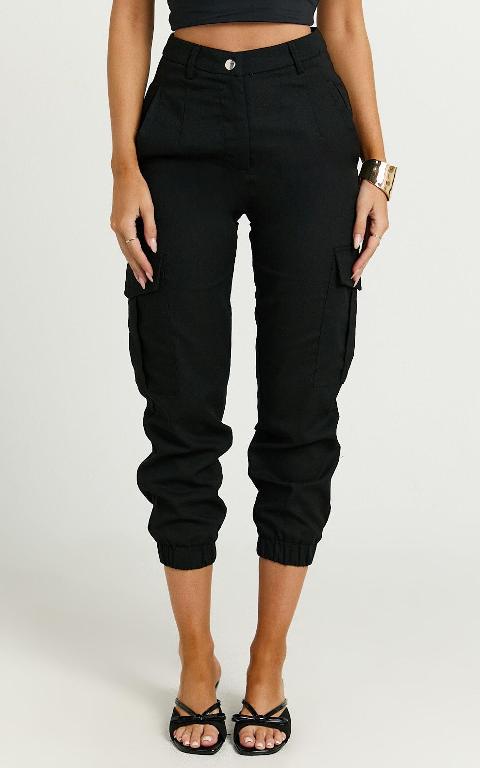Kayla Pants - Mid Rise Cargo Pants in Black Product Image