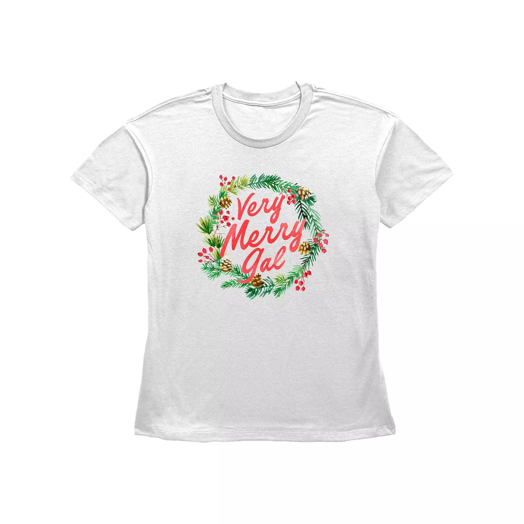 Women's Very Merry Gal Christmas Wreath Graphic Tee,  Product Image