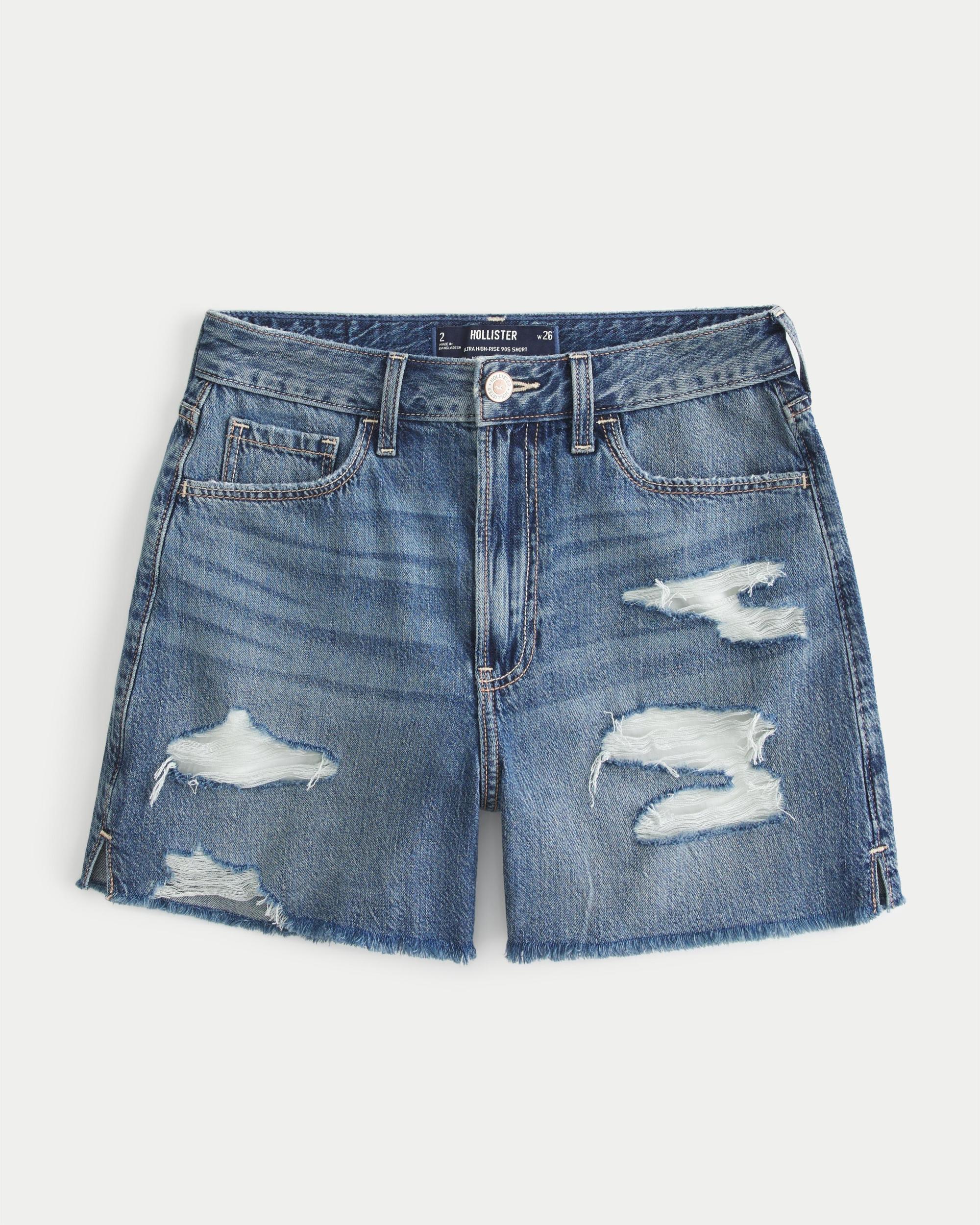 Ultra High-Rise Ripped Medium Wash 90s Denim Shorts 5" Product Image