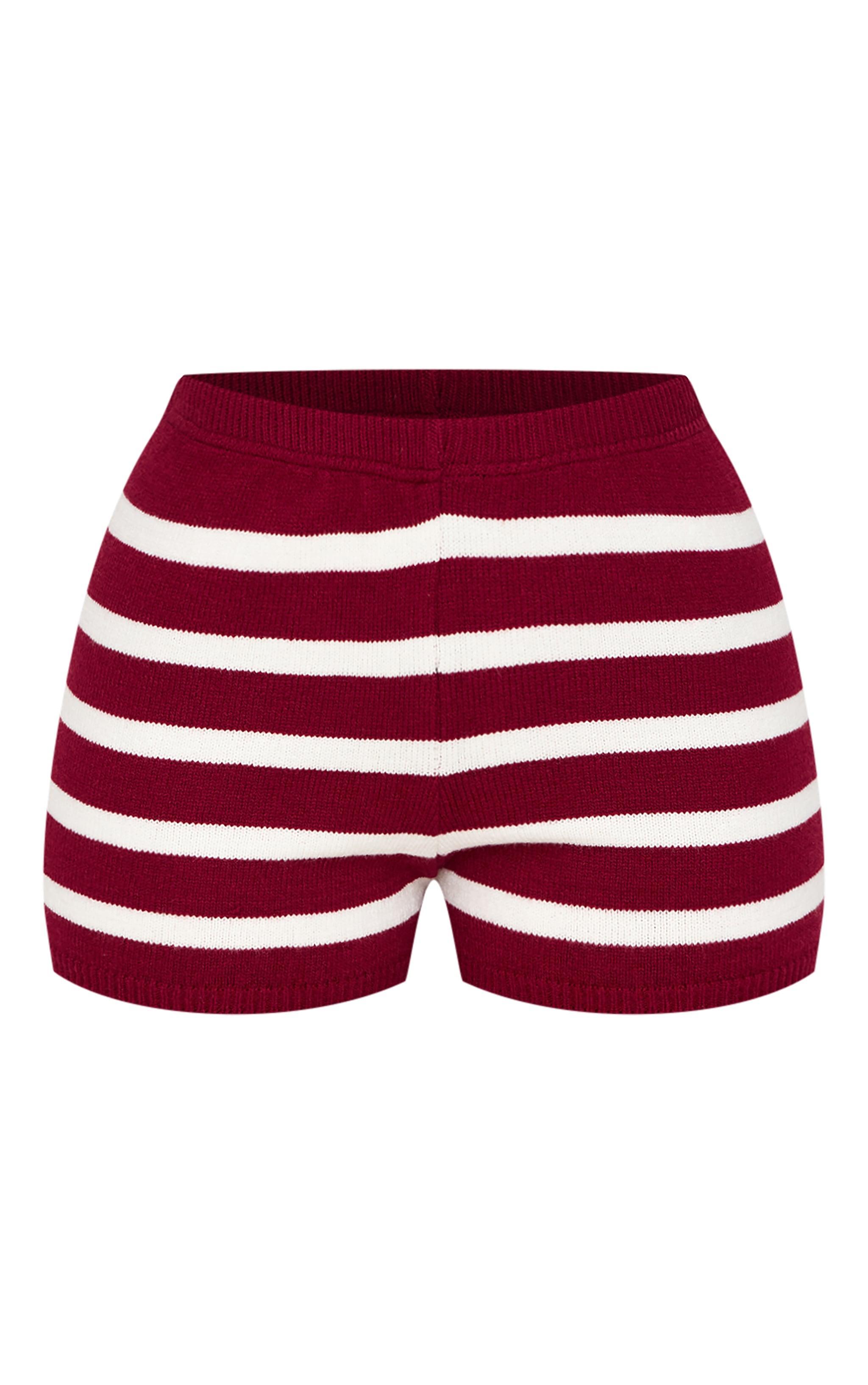 Petite Burgundy Knitted Stripe Hot Pants Product Image