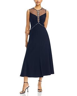 Womens Everly Embellished Satin-Back Crepe Midi-Dress Product Image