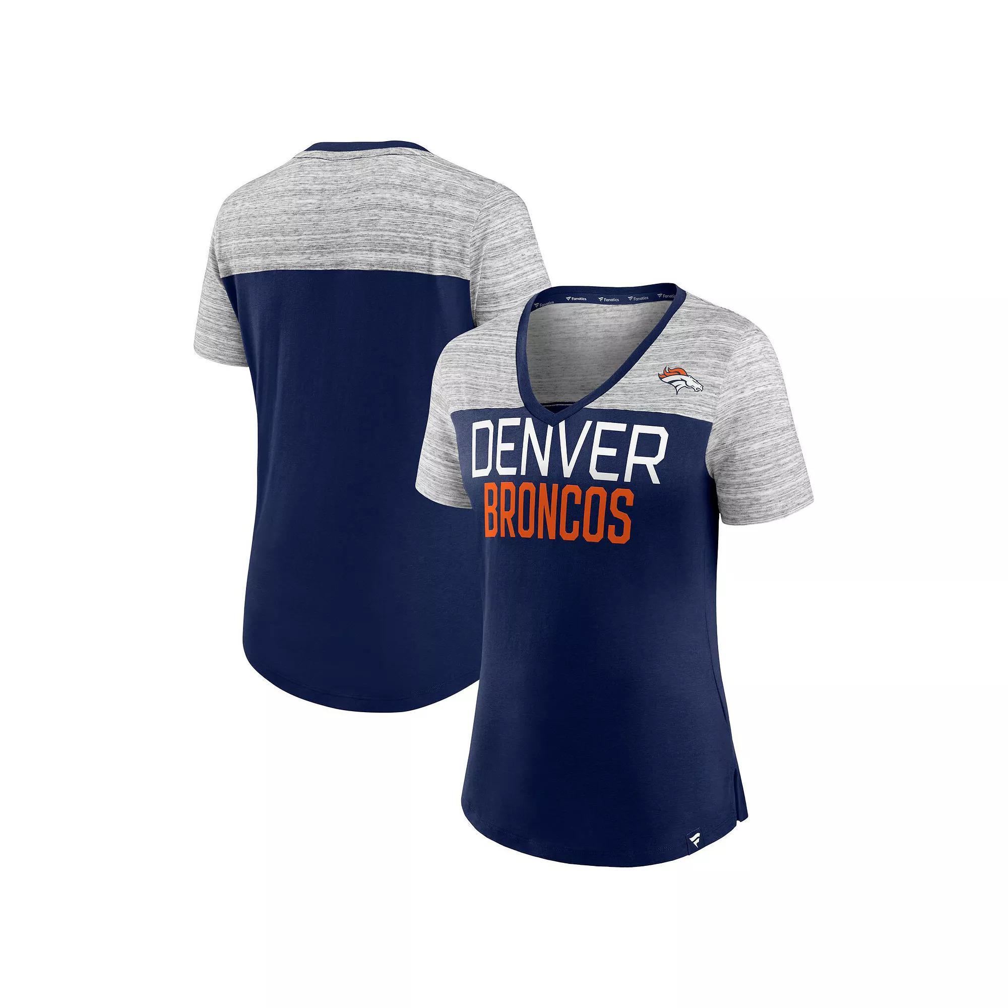 Women's Fanatics Branded Navy/Heathered Gray Denver Broncos Close Quarters V-Neck T-Shirt, Size: XL, Blue Product Image