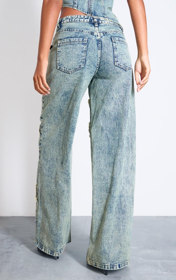 Tall Vintage Wash Low Rise Raw Seam Detail Wide Leg Jeans Product Image