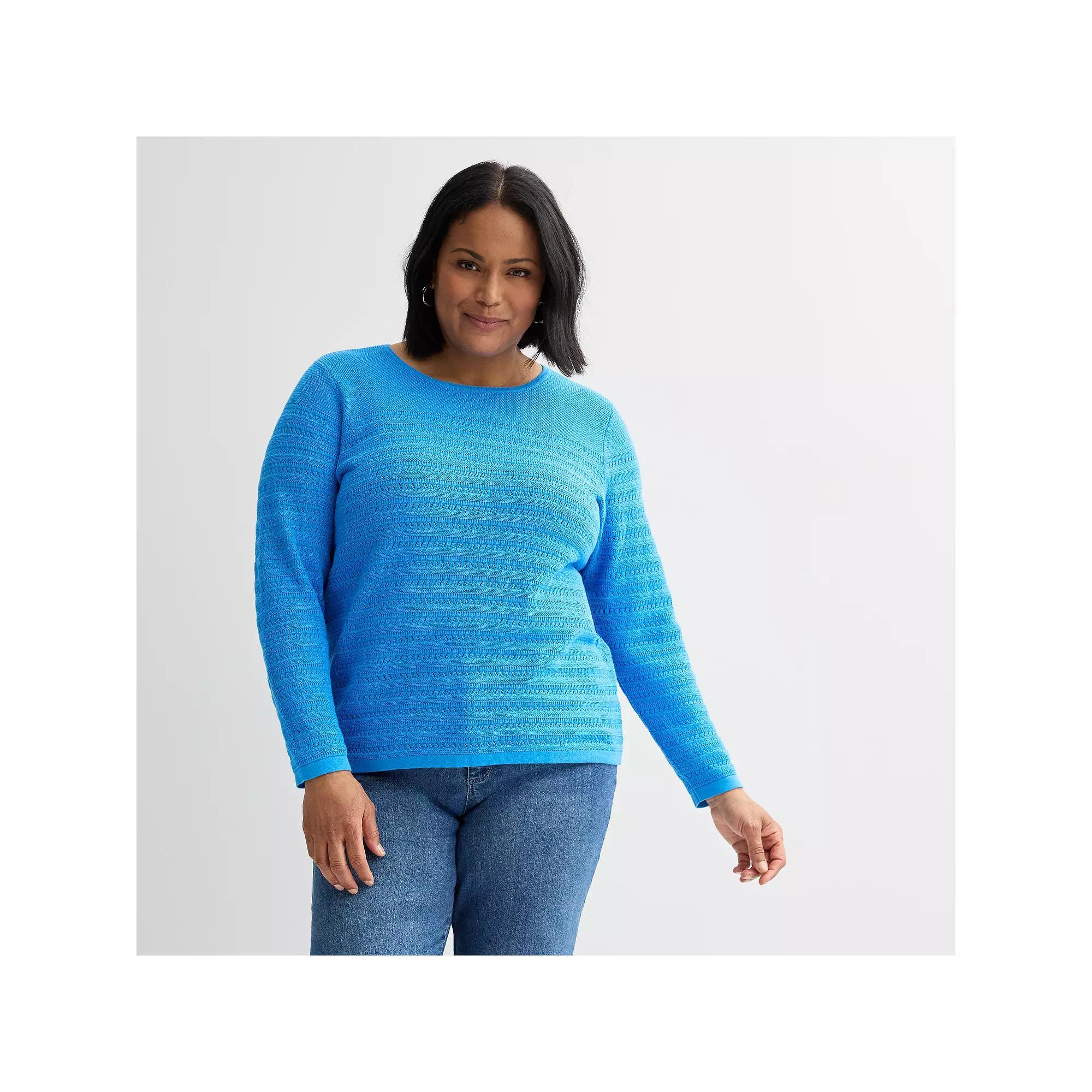Plus Size Croft & Barrow® Crewneck Long Sleeve Textured Pullover Sweater, Women's, Size: 4XL, Fresh Blue Product Image