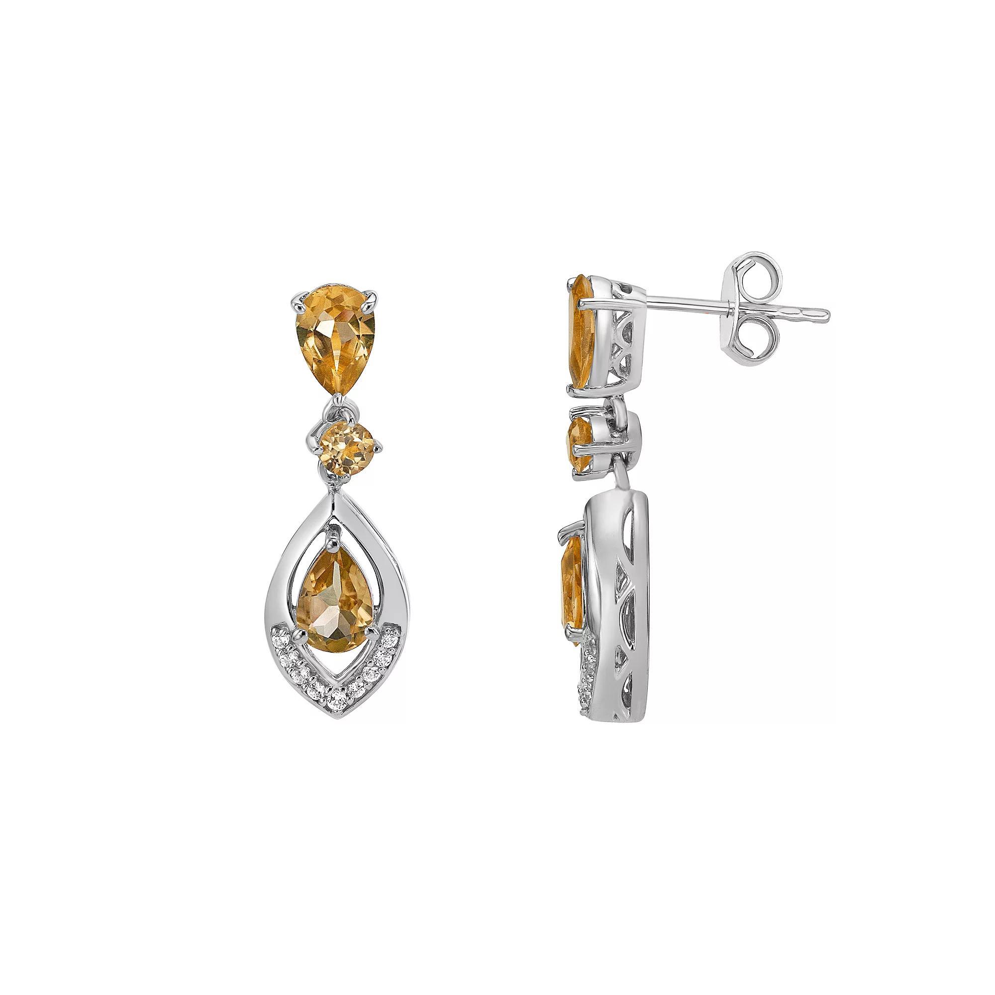 Gemminded Sterling Silver Citrine & Lab-Created White Sapphire Earrings, Women's Product Image