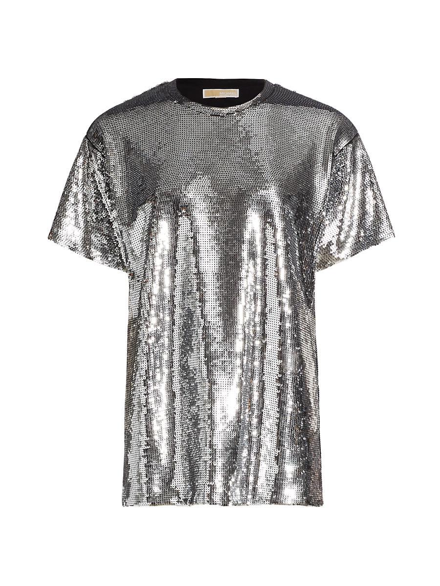 Womens Sequined Crewneck T-Shirt Product Image