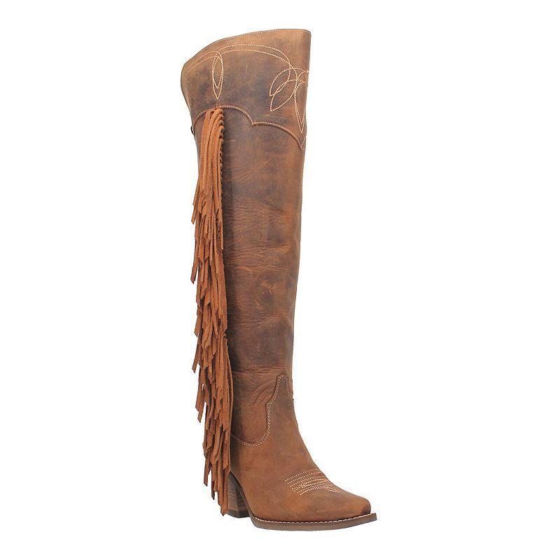 Dingo Sky High Over The Knee Distressed Leather Fringe Western Boots Product Image