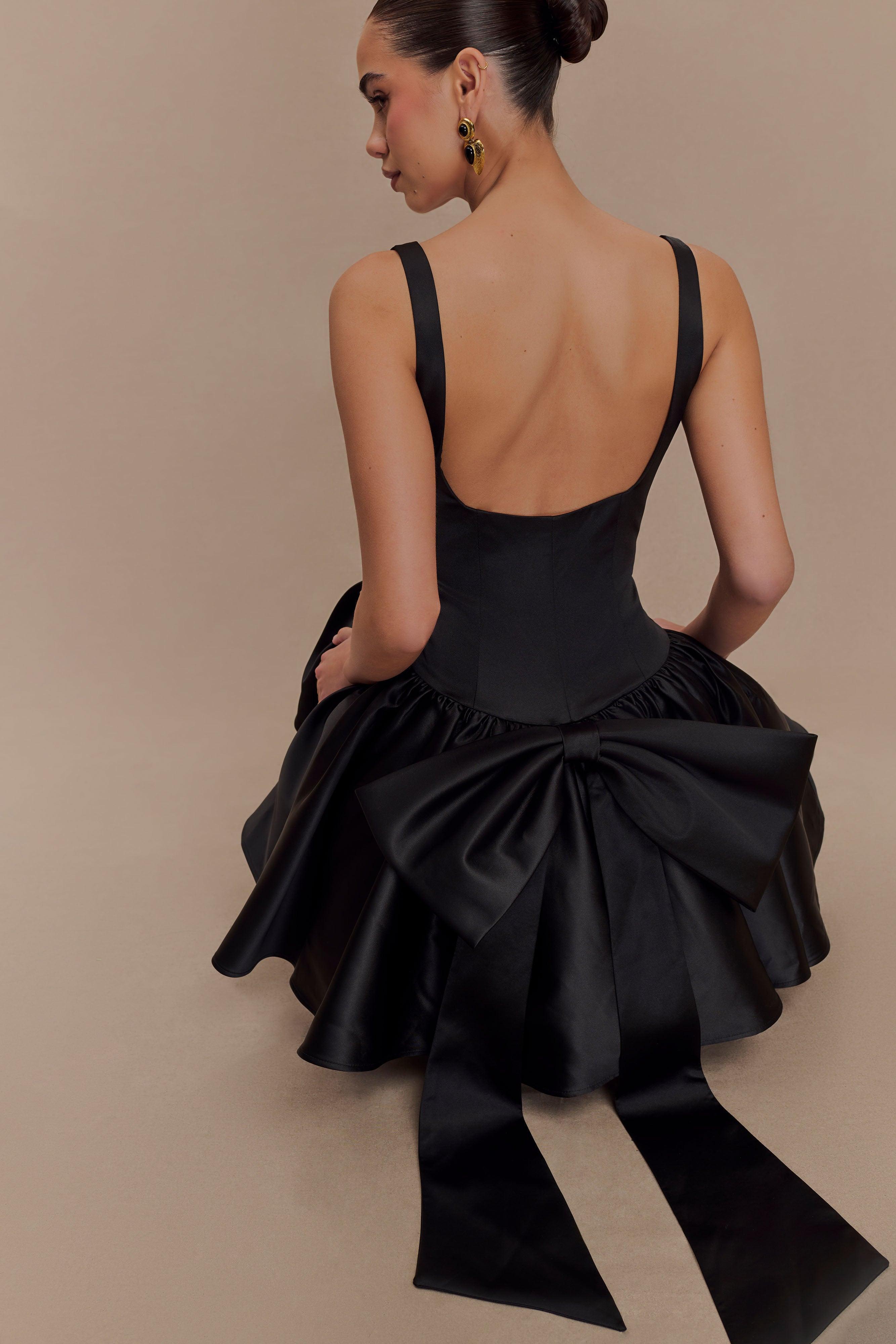 Felicia Satin Mini Dress With Bow - Black Product Image