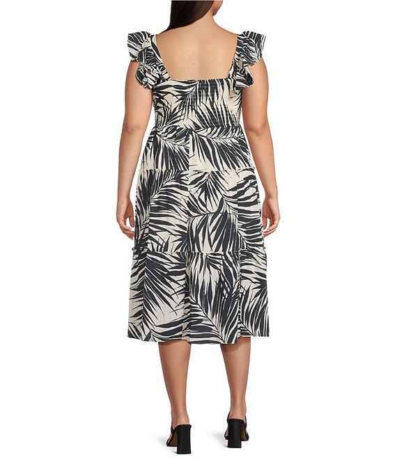 Vince Camuto Plus Size Printed Square Neck Sleeveless Tiered Midi Dress Product Image