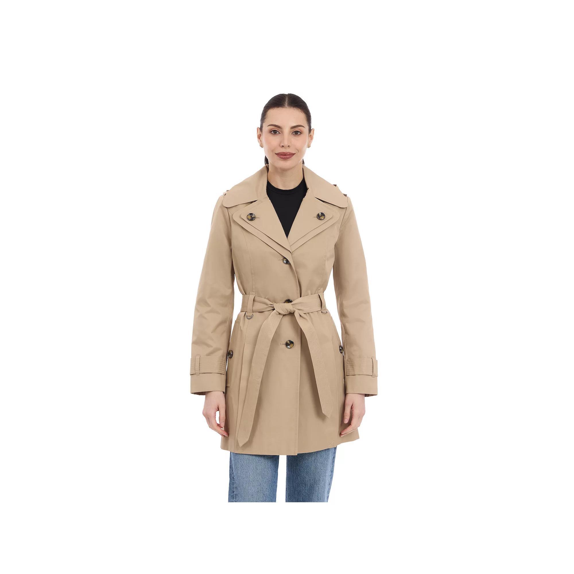 Women's London Fog Double-Lapel Removable Hood Belted Trench Coat,  Product Image