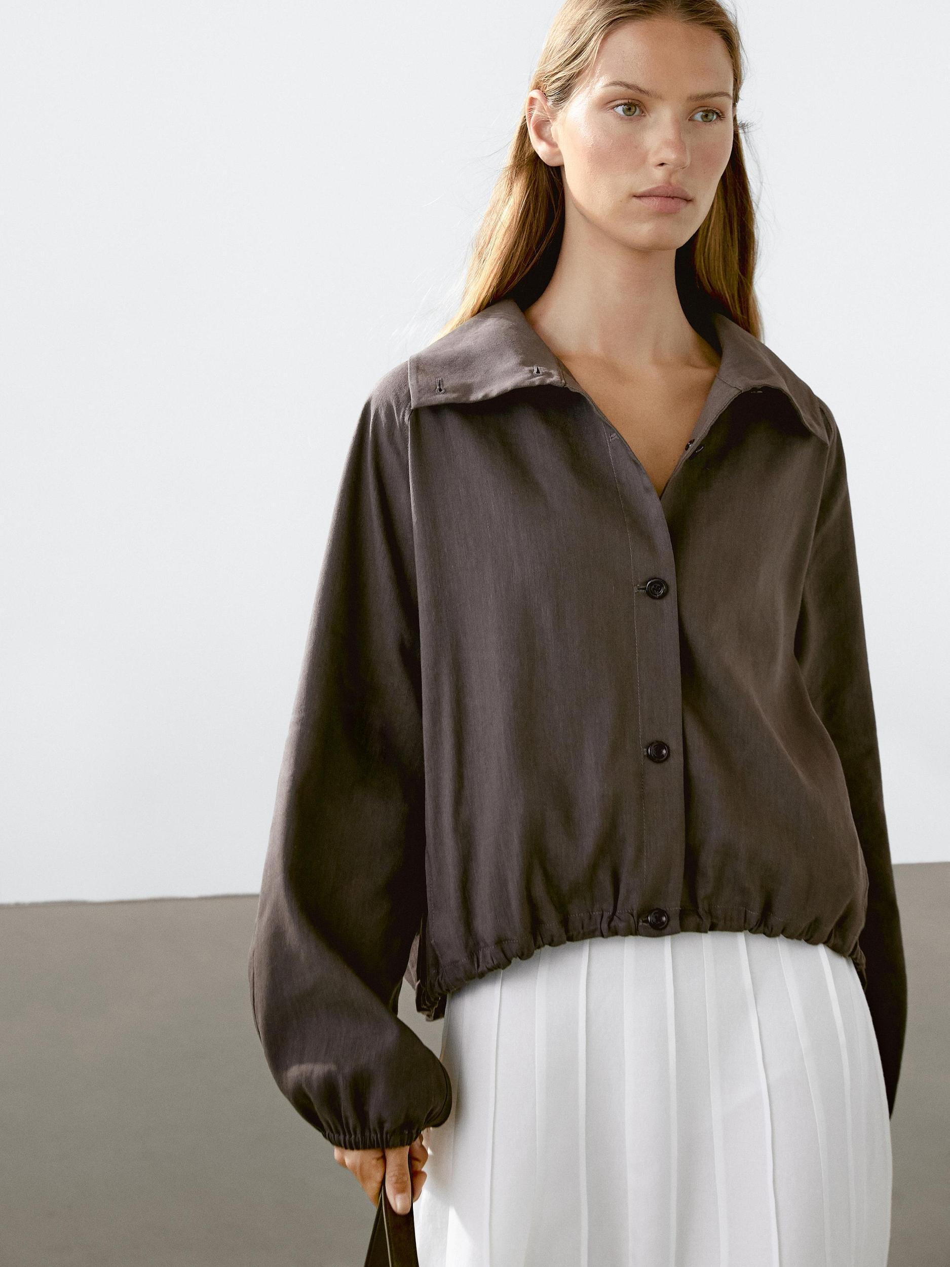 Linen blend bomber jacket Product Image