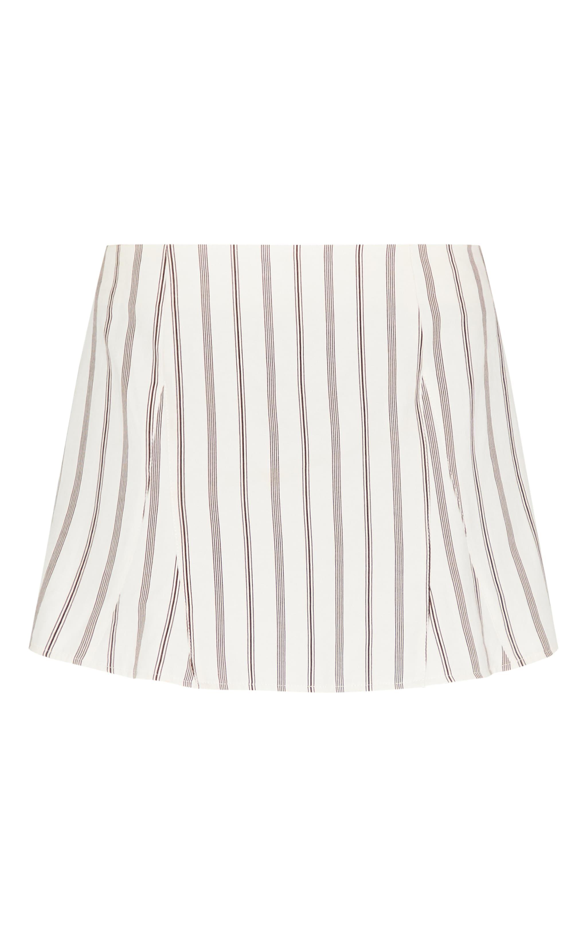  Cream Pinstripe Peach Skin Flippy Mini Skirt Product Image