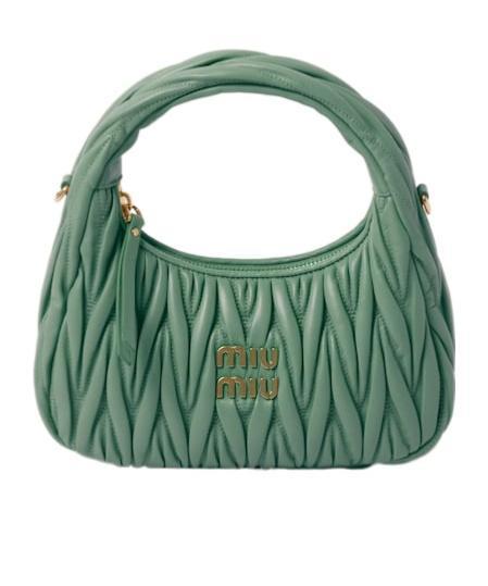 MIU MIU Wander Matelassé Leather Mini Hobo Bag In Salvia Product Image