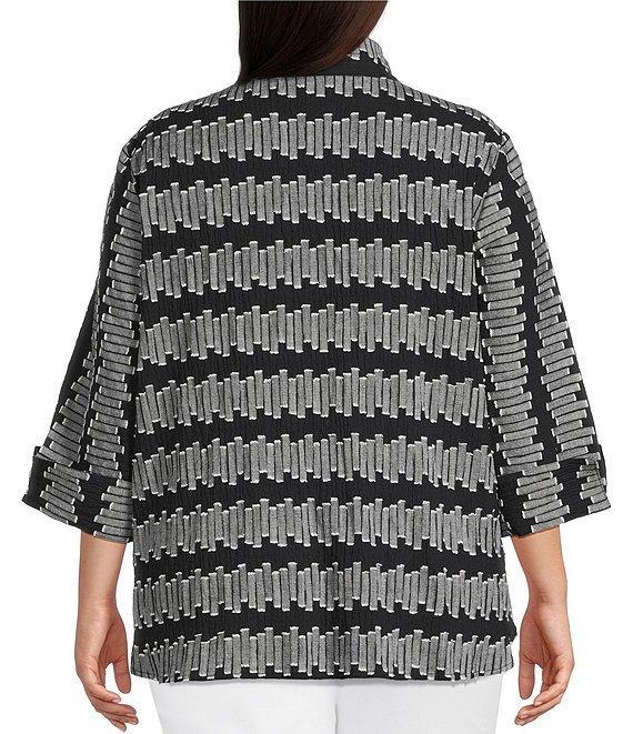 Ali Miles Plus Size Jacquard Wire Collar 3/4 Cuff Sleeve Button-Front Tunic Product Image
